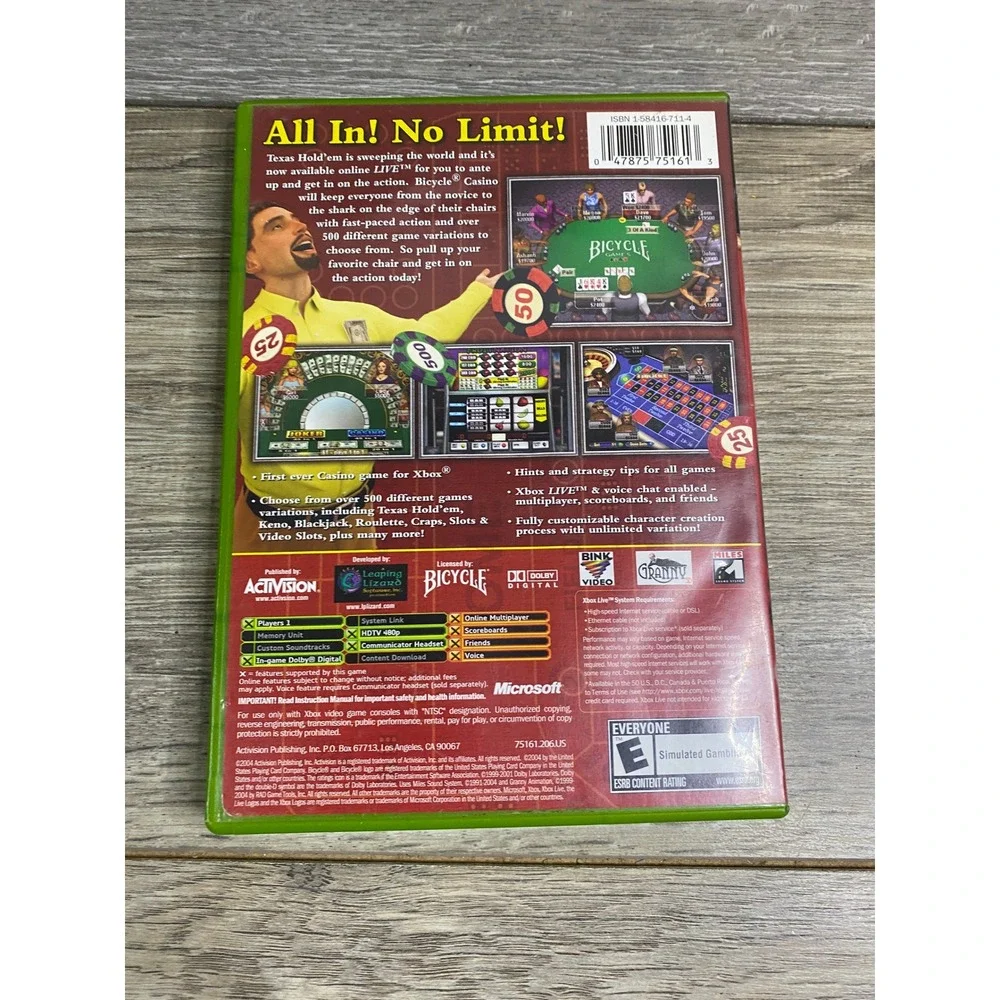 Bicycle‎ Casino Original Xbox OG Game Texas Holdem Blackjack 500 Variations CIB